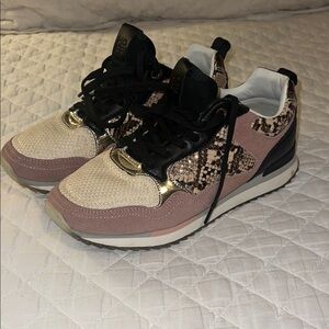 Hoff size 8 Women's Pink Suede & Snake-Print Fashion Sneakers